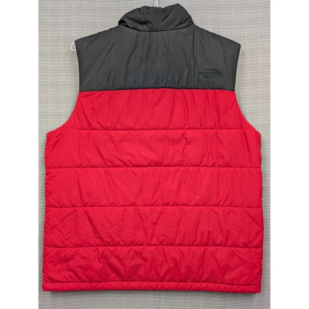North Face Vest Mens Medium Red Black Quilted Snap Puffer Insulated Outdoor